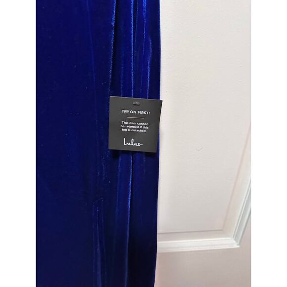 NWT Lulus Debut Diva Royal Blue Velvet Maxi Dress Size Large - Picture 7 of 11